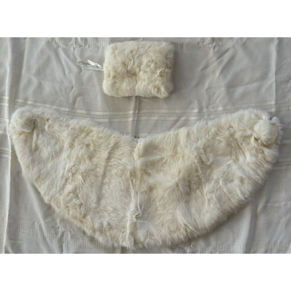 Vintage Child’s Real Fur Shawl Wrap and Matching Muff Set Bright White EXCELLENT